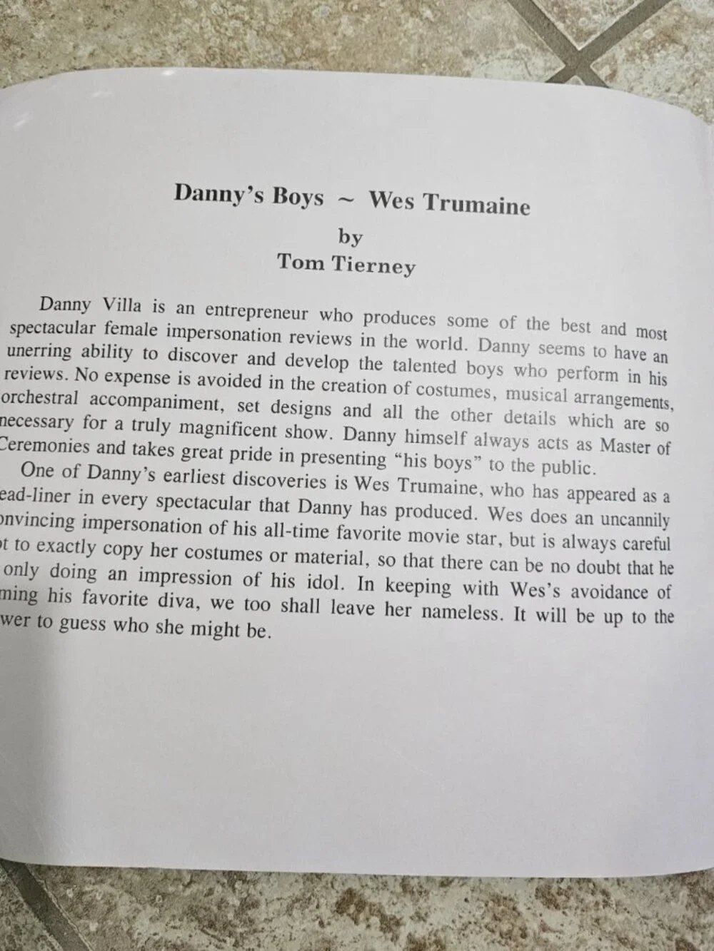 Vintage Danny's Boy Female Impersonator Paper Doll Tom Tierney Mae West Rare HTF